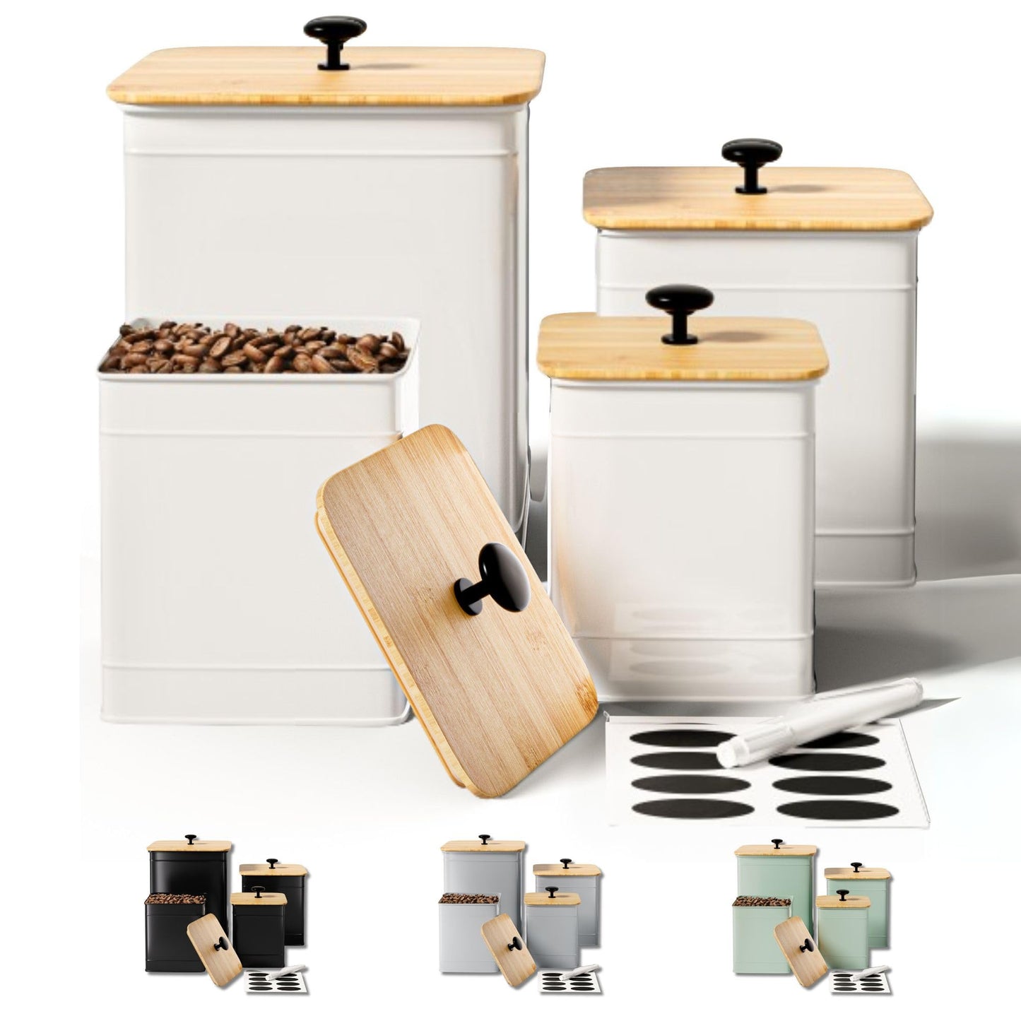 Chic White Kitchen Canister Set with Chalk Labels