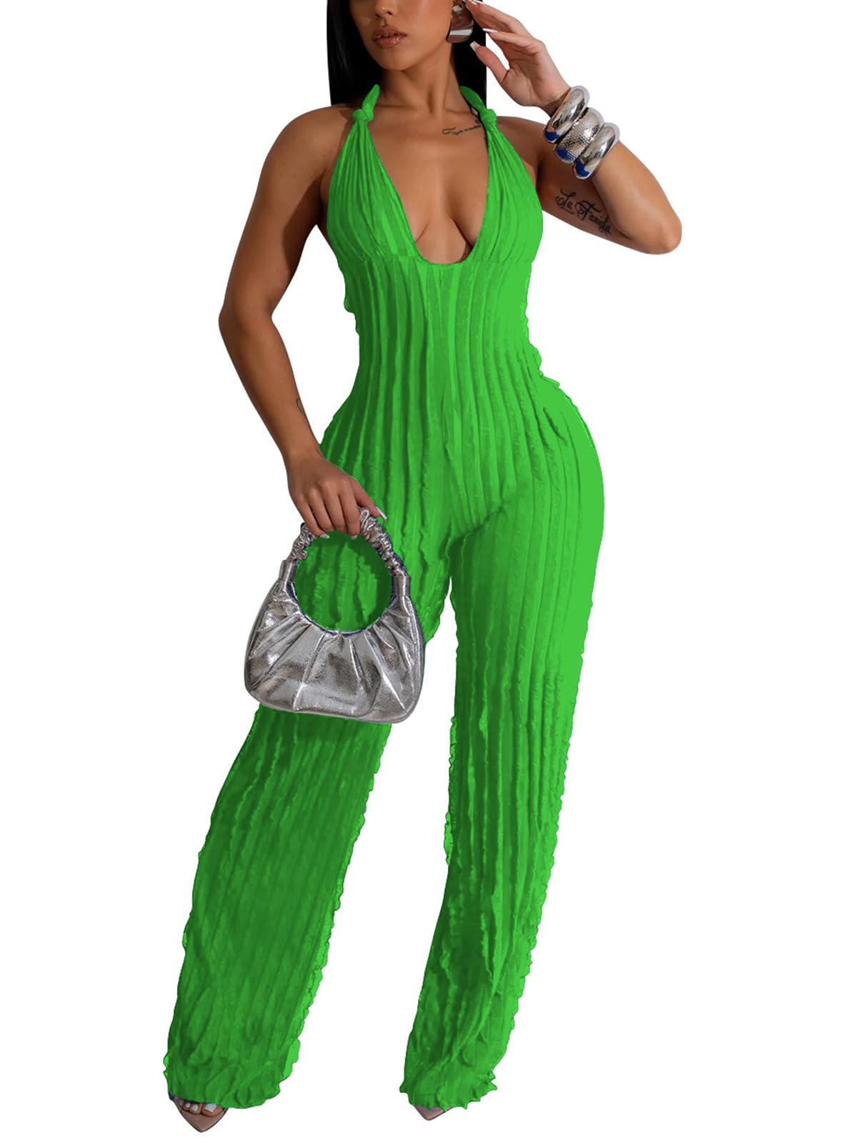 AIBUSIS Womens Summer V Neck Sleeveless Loose Party Going Out Jumpsuit