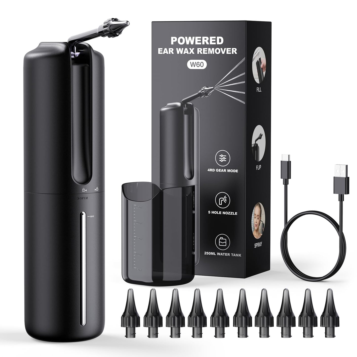 Ear Wax Removal Electric Ear Irrigation Flushing System Water Powered Ear Cleaner with 4 Pressure Modes Safe and Effective Ear Cleaning Tool Water Resistant USB Rechargeable