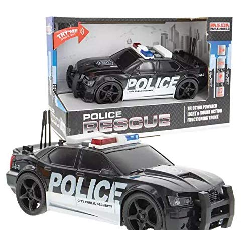 Friction Powered Police Car Toy Rescue Vehicle with Lights and Siren Sounds for Boys Toddlers and Kids Pull Back 1:20 Diecast Emergency Transport Vehicle Car