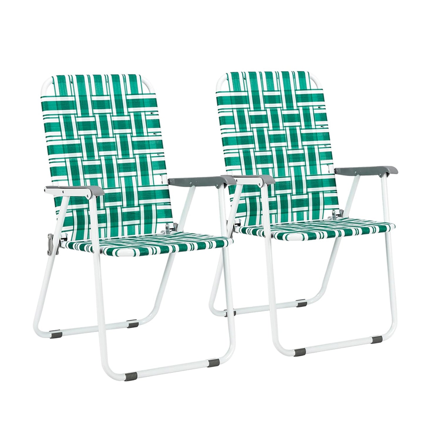 VINGLI Patio Lawn Webbed Folding Chairs Set of 2 Outdoor Beach Portable Camping Chair for Yard Garden Dining(Green Classic)