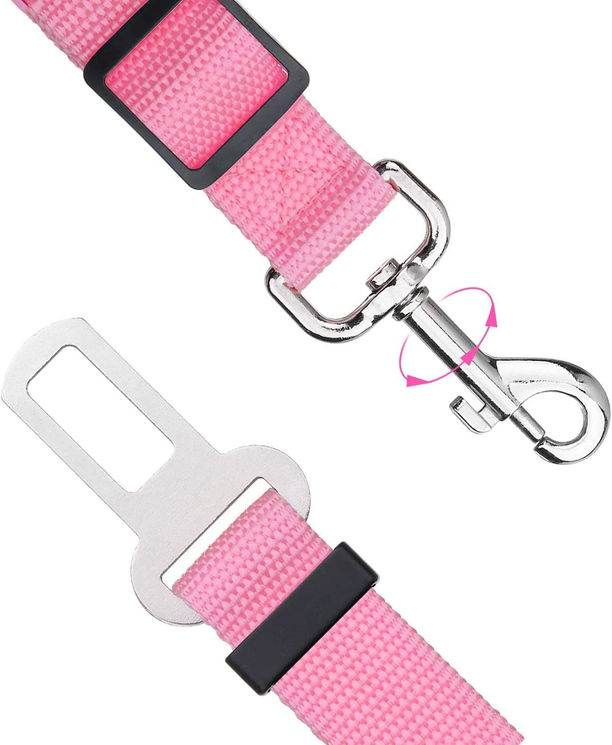 Adjustable Length Pet Car Seat Belt for Dogs and Cats - 2 Pack (Pink)