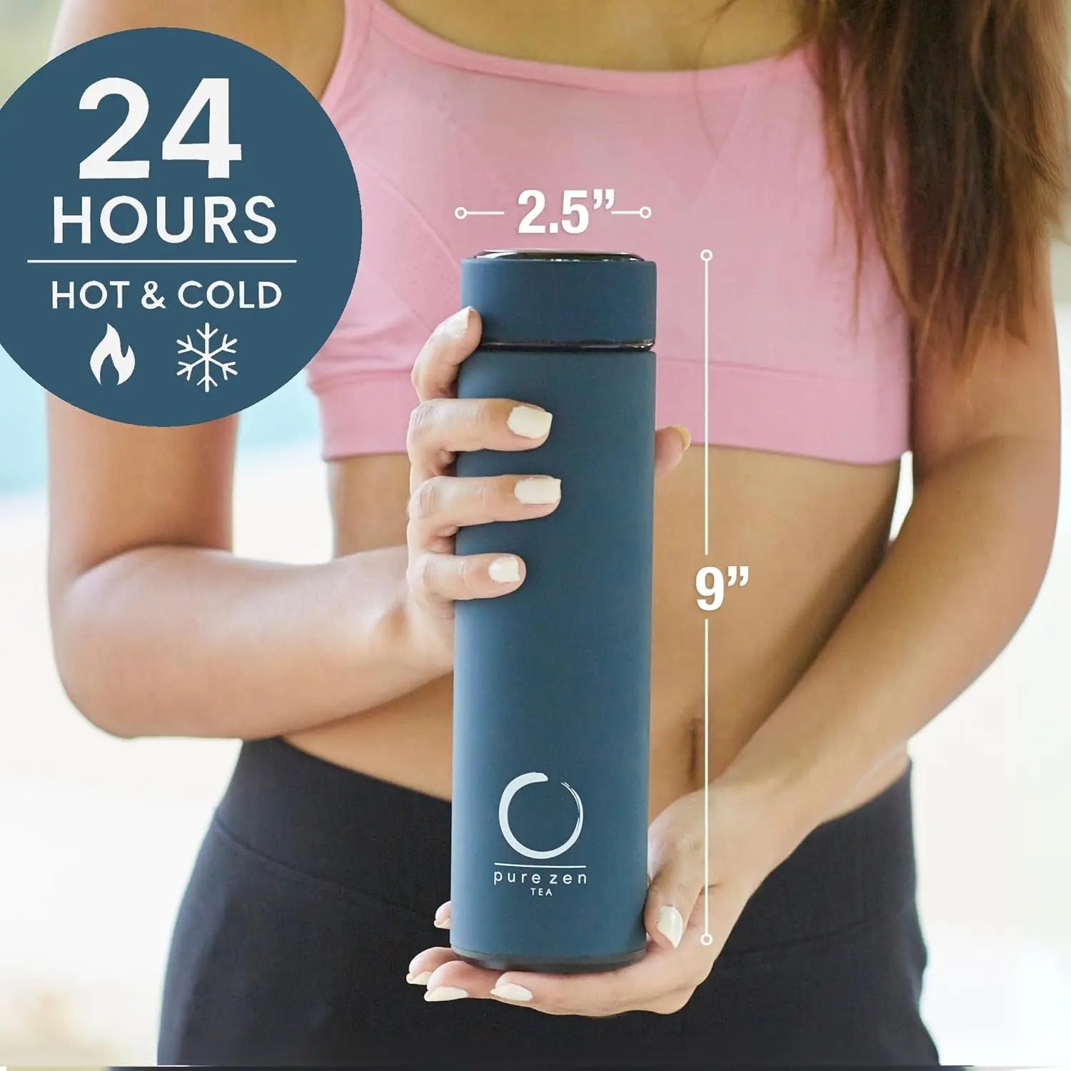 Thermos with Infuser for Hot and Cold Infusions - Stainless Steel - Tea Infuser Bottle - Leakproof Travel Mug with Filter - 15Oz - Blue
