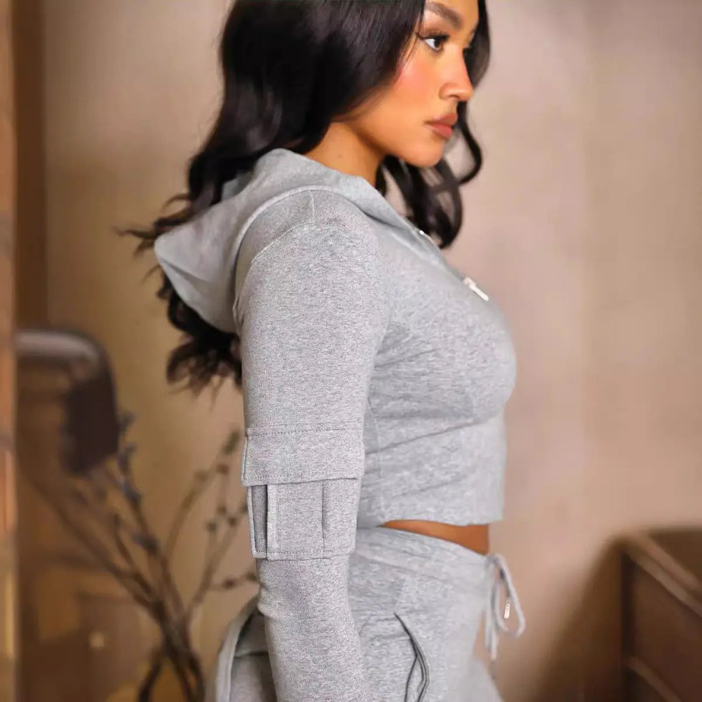 Women's Casual Tight Sportswear Multi-pocket Top Pants Suit Cjdropshipping