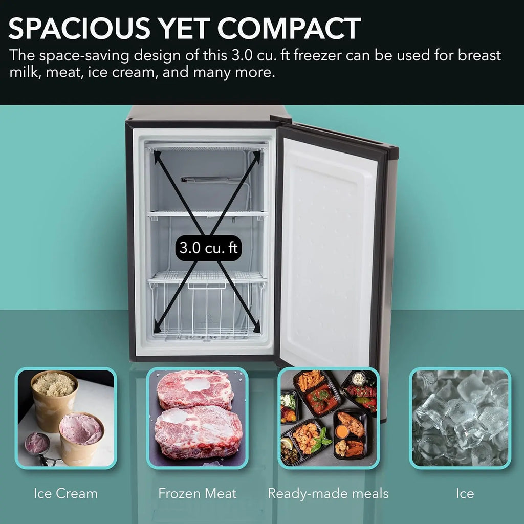 Upright Freezer with Lock, 3 Cu. Ft. Small Freezer Mini Freezer for Bedrooms, Dorms, Garages, Offices CUF-301SS, Stainless Steel, Energy Star