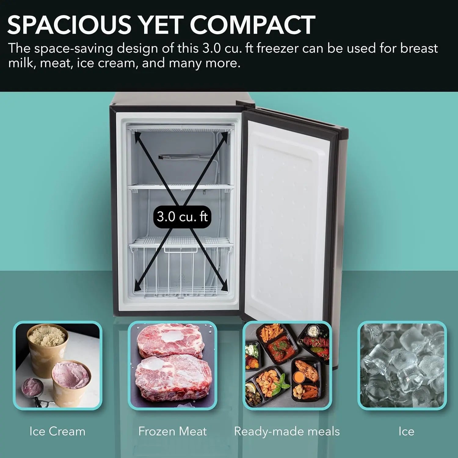 Upright Freezer with Lock, 3 Cu. Ft. Small Freezer Mini Freezer for Bedrooms, Dorms, Garages, Offices CUF-301SS, Stainless Steel, Energy Star