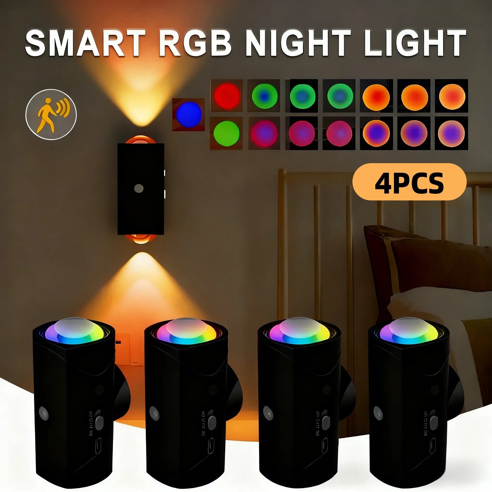 4PCS Color-sensing Motion Night Lights, Wall Lights, Cabinet Lights, Decorative Lights, With Three Lighting Modes, Available In Multiple Colors, Featuring Magnetic Installation Cjdropshipping