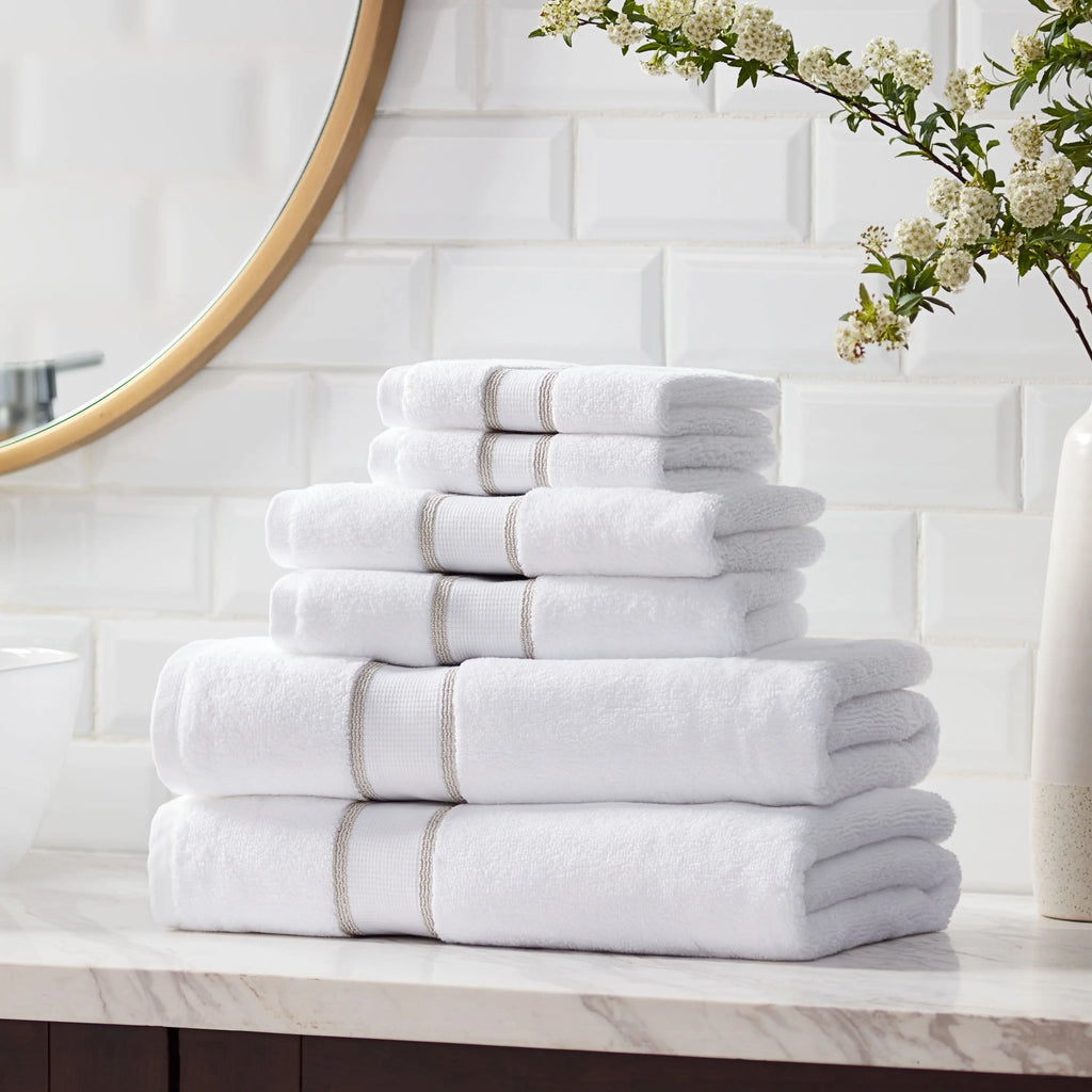 6-Piece Egyptian Cotton Striped Bath Coordinate Towel Set, Birchwood