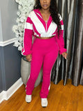 Women's 2-Piece Color Block Long Sleeve Cropped Jacket and Bodycon Pants Set