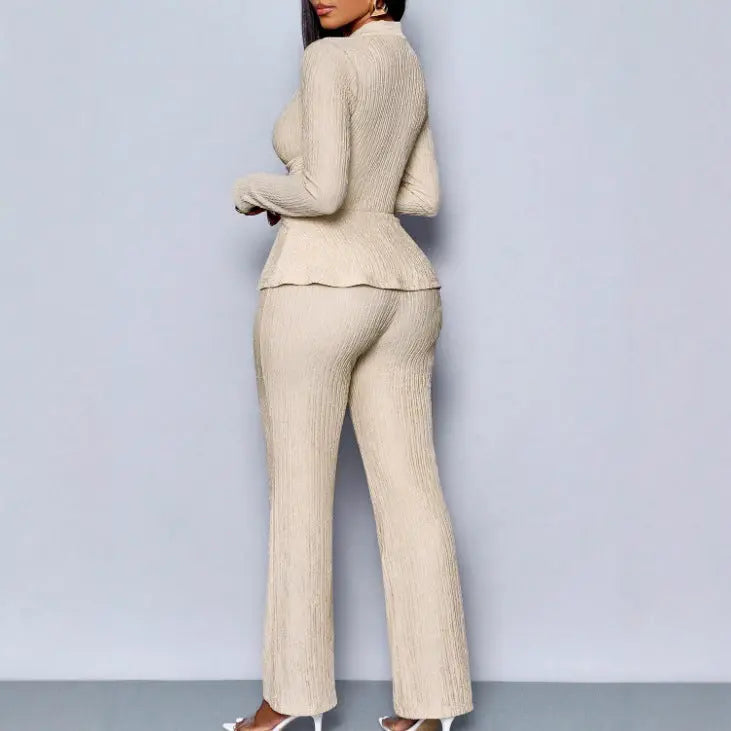 Womens Versatile, Waist-Cinching, Slimming Solid-Color Long-Sleeve Set - New Era Fashion LLc