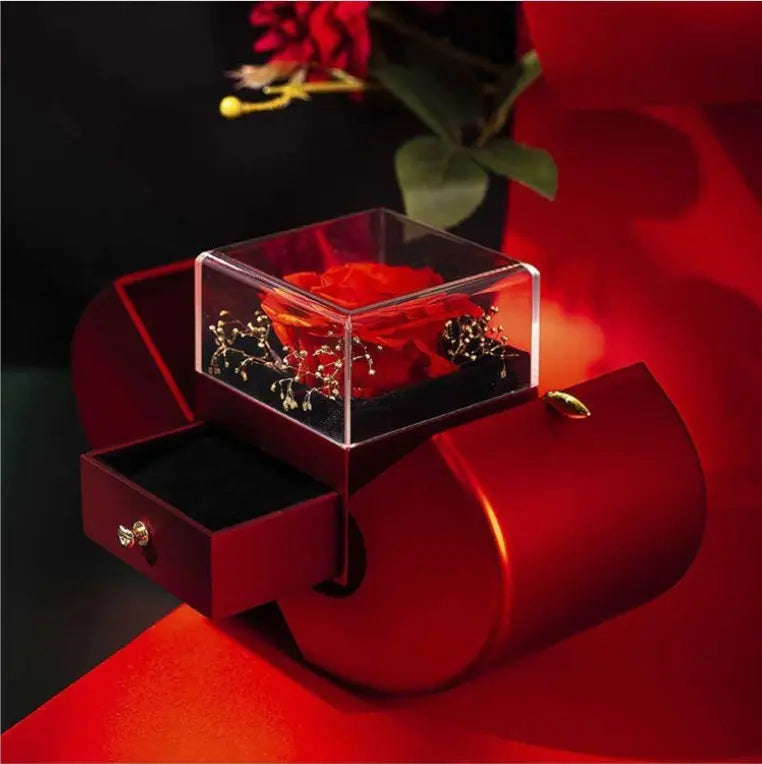 Fashion Jewelry Box Red Apple Christmas Gift Necklace Eternal Rose For Girl Mother's Day Valentine's Day Gifts With Artificial Flower Rose Flower Jewelry Box - New Era Fashion LLc