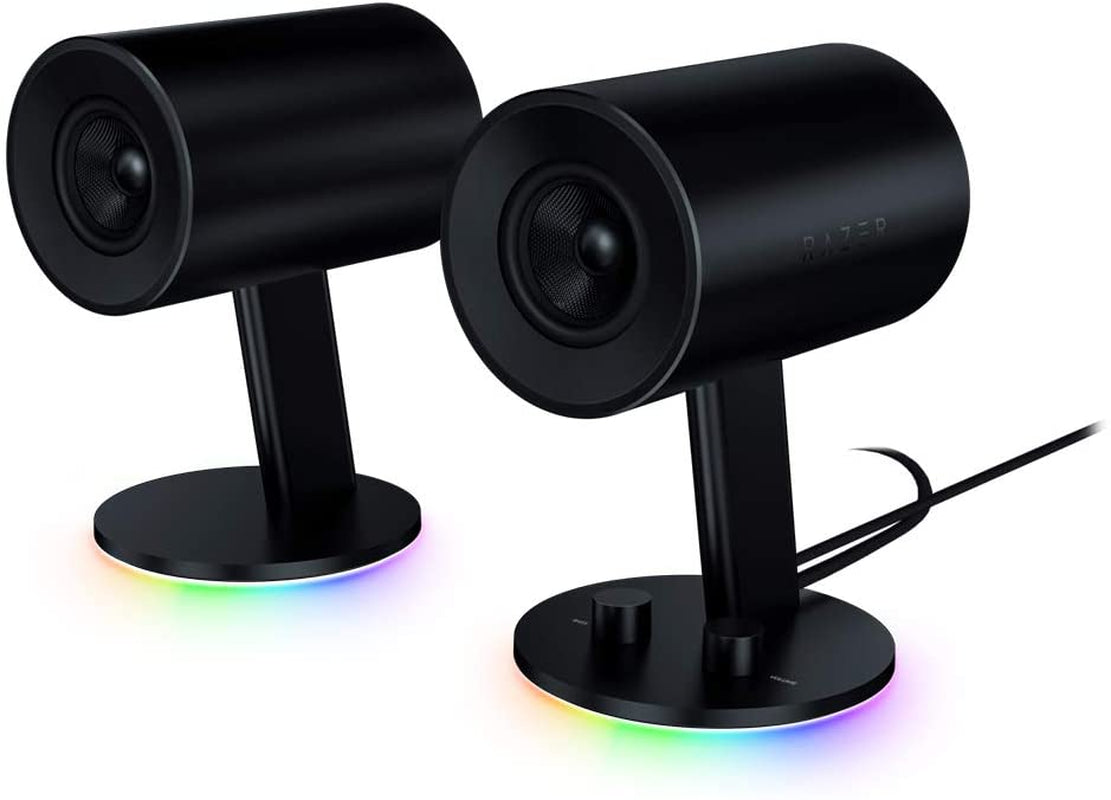 Razer Nommo Chroma 2.0 PC Gaming Speakers - Custom Woven 3" Glass Fiber Drivers, Rear-Facing Bass Ports, Bass Knob with Automatic Gain Control, Chroma Enabled, Black