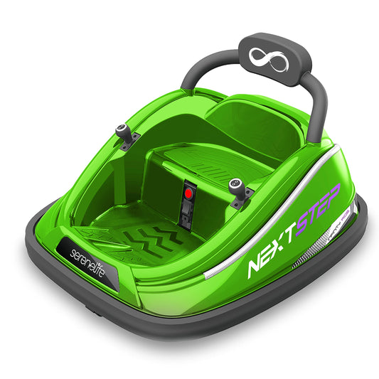 SereneLife 12V Electric Bumper Car for Kids – Remote Control Option 360° Spin LED Lights Safety Belt Kids Toddler Baby Bumper Car 3-8 Years (Green)