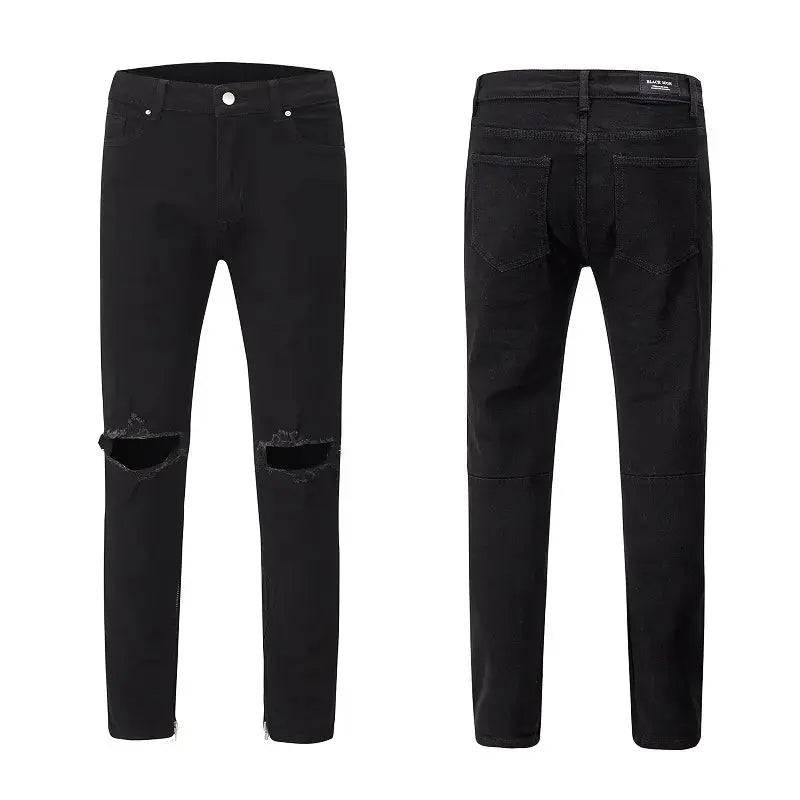AMIRI Style Black Skinny Jeans with Zipper and Rips - New Era Fashion LLc
