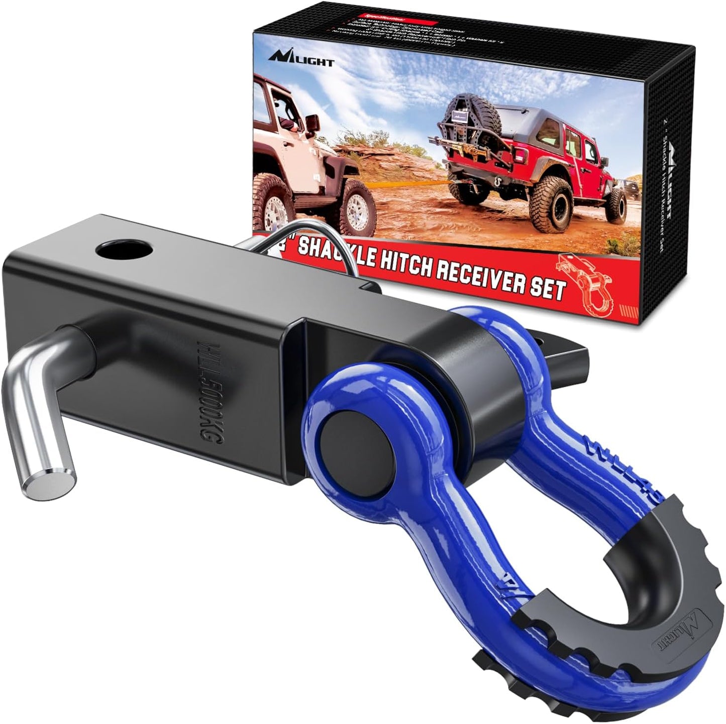 Heavy-Duty Shackle Hitch Receiver with 2-Inch Compatibility, 45,000 lbs Breaking Strength, 3/4" D Ring Trailer Pin, Solid Recovery Towing Kit for Trucks and Off-Road Vehicles