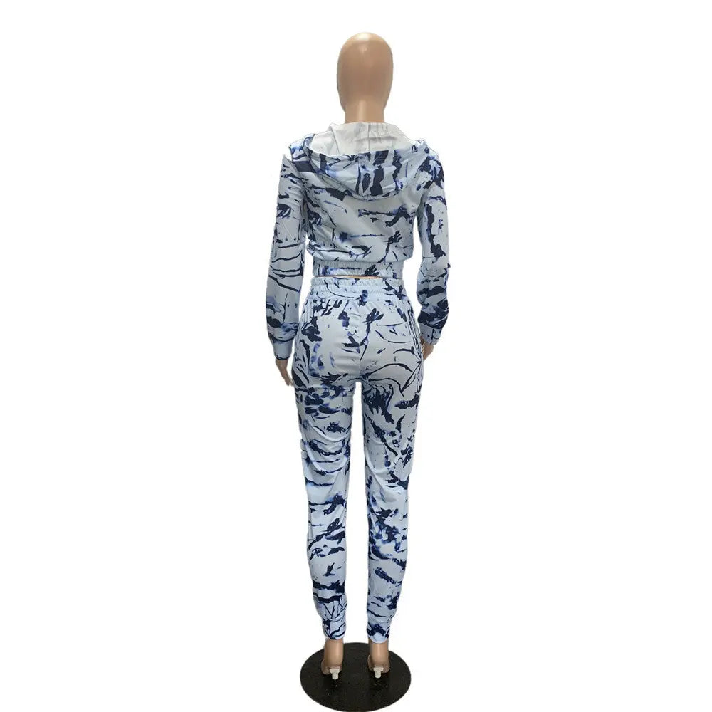 Printed Hooded Long Sleeve Two-Piece Women Cjdropshipping