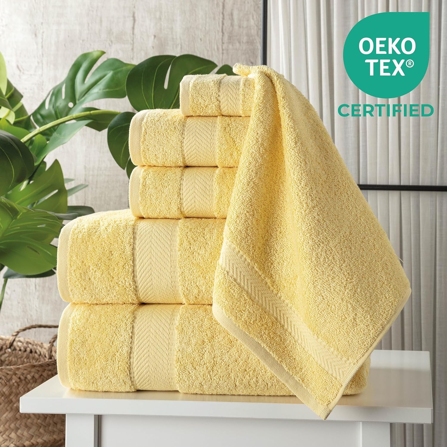 Luxury 100% Turkish Cotton 6-Piece Bath Towel Set - Soft & Absorbent Towels for Bathroom (2 Bath Towels, 2 Hand Towels, 2 Washcloths) - Yellow