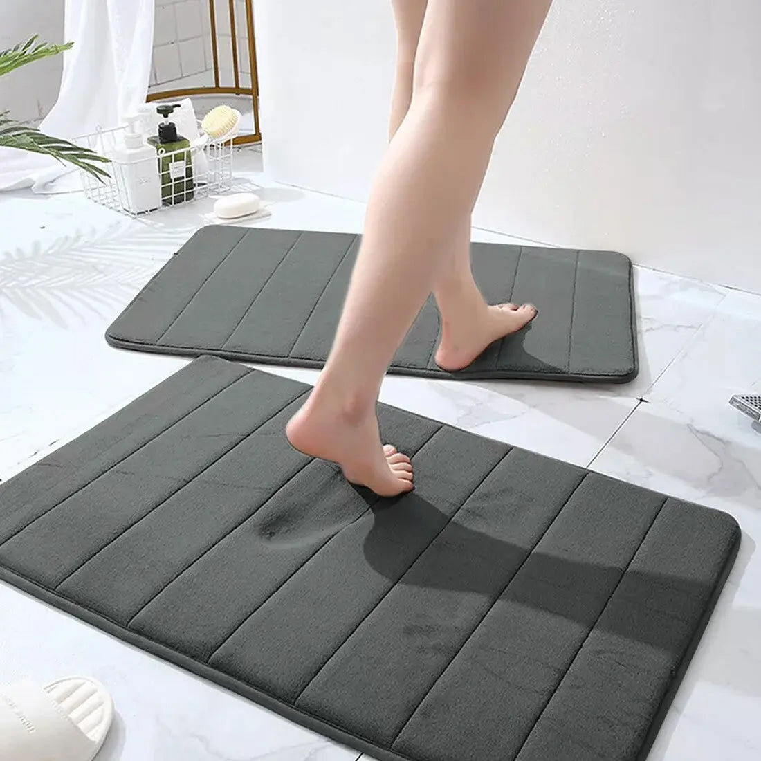 MEMORY FOAM BATH MAT PEDESTAL SET NON SLIP TOILET BATHROOM CONTOUR RUGS 3 PIECE--Grey Cjdropshipping