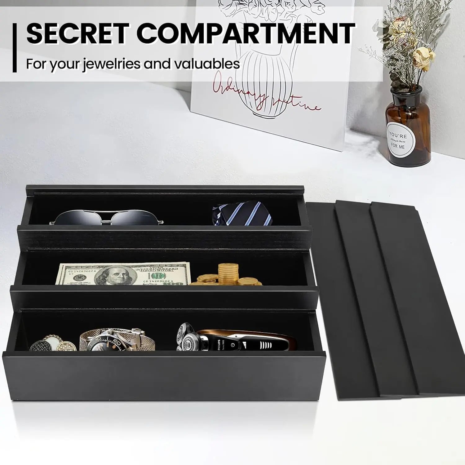 Wooden Cologne Organizer for Men - 3 Tier Cologne Stand Black Elevated