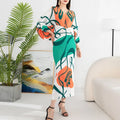 Women's Temperament Pleated Print Batwing Sleeve Dress Autods