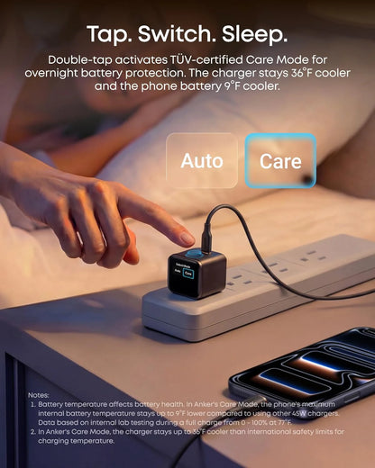 Smart Display Charger, Nano USB C Charger Block, 45W Max Gan Phone Charger,180° Foldable Plug,Smart Recognition,Built-In Care Mode,For Iphone17/16/15(Non-Battery,One USB-C Port,No Cable)