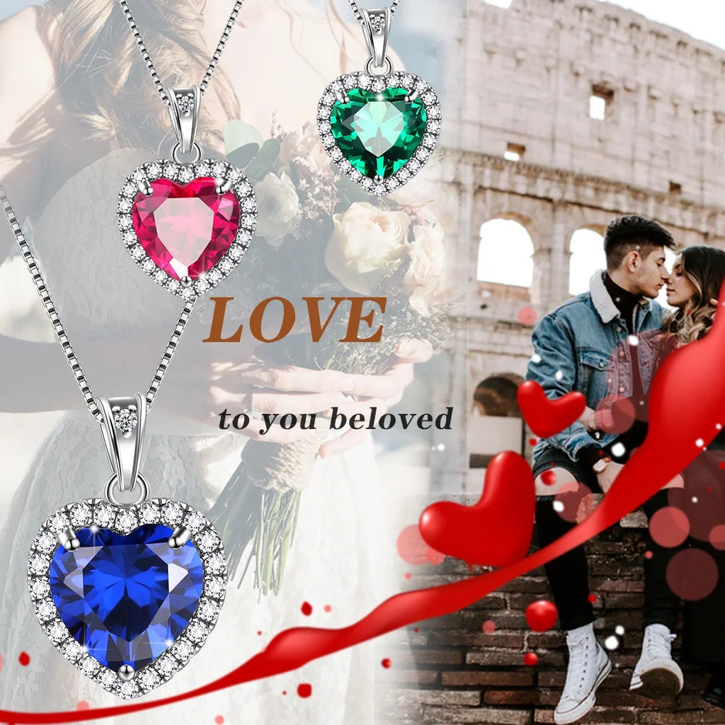 September Birthstone Necklace Women Blue Heart Necklace Sapphire Crystal CZ 925 Sterling Silver Pendant Jewelry Birthday Mother'S Day Gifts