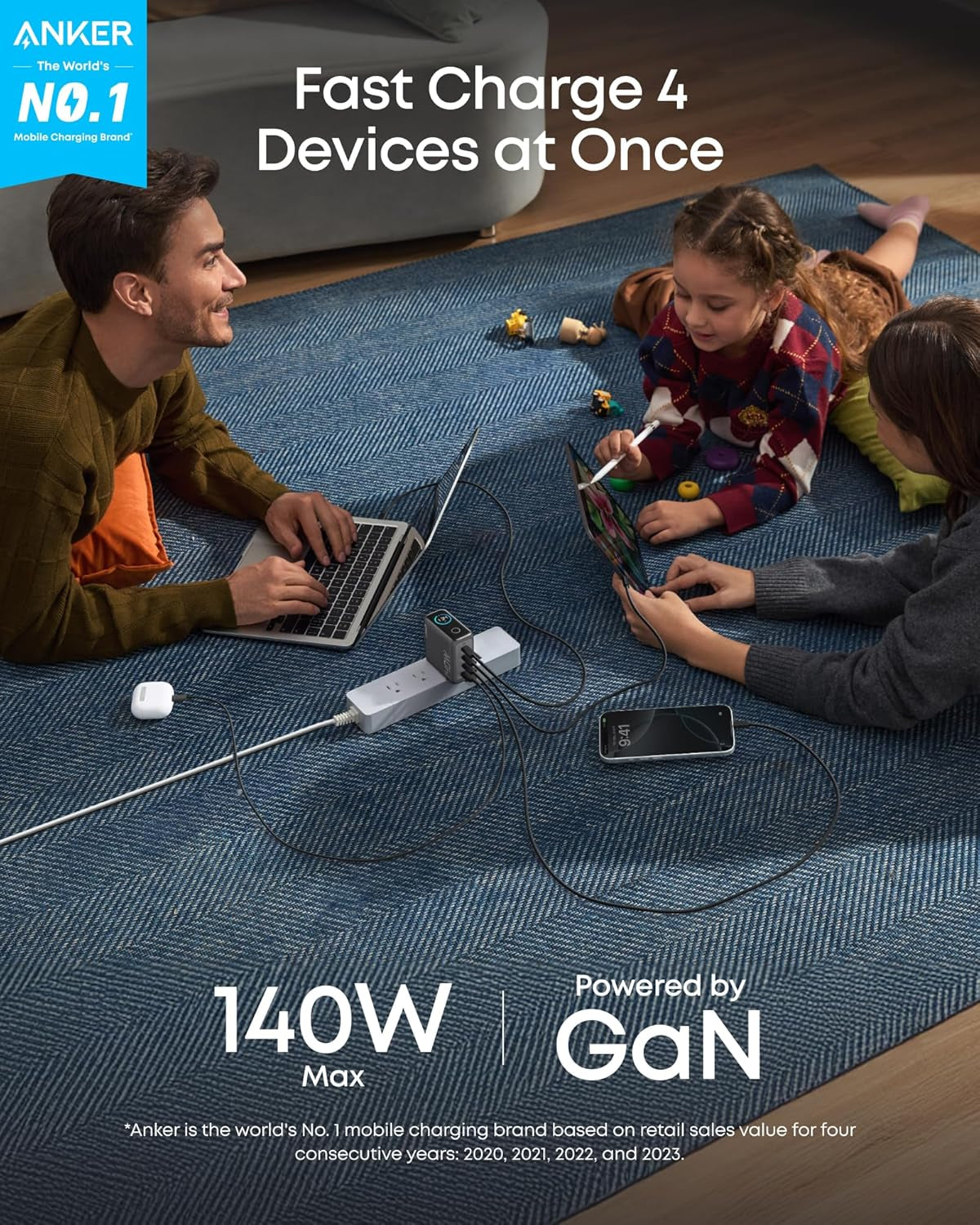 Anker Macbook Pro Charger,140W Max 4-Port Gan USB C Charger Block with Smart Display,Fast Charger USB C Power Adapter,Touch Controls for Macbook,Ipad,Iphone 17/16 Series(Include 5FT Cable,Non-Battery)
