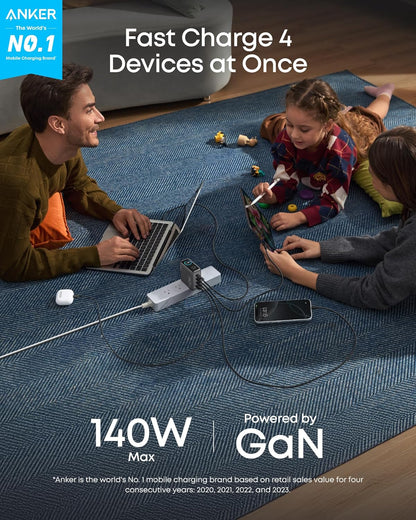 Anker Macbook Pro Charger,140W Max 4-Port Gan USB C Charger Block with Smart Display,Fast Charger USB C Power Adapter,Touch Controls for Macbook,Ipad,Iphone 17/16 Series(Include 5FT Cable,Non-Battery)