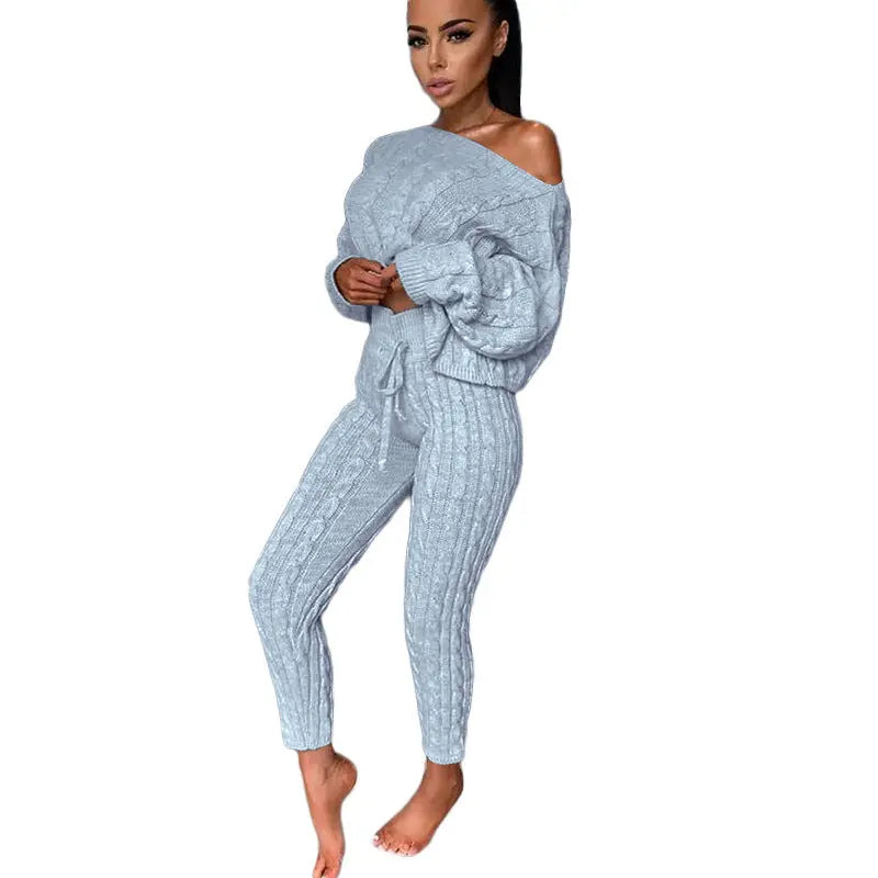 Autumn Winter Women Knitted Tracksuit Two Piece Set Women Cjdropshipping