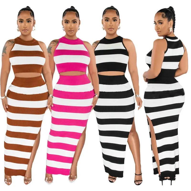 Striped Printed Slit Skirt Two-piece Suit Cjdropshipping