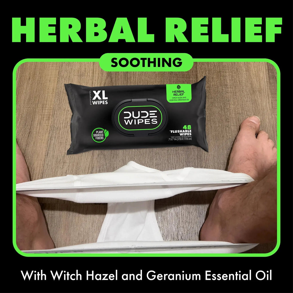 Flushable Wipes, XL Wet Wipes for at Home Use, Herbal Relief, 144 Count