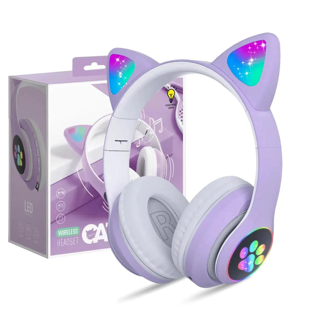 KERHAND Bluetooth Noise Cancelling Headphones for KidsFoldable Cat Headphones with LED Light Up EarCat Ear Headphones for Toddler with Microphone/TF CardKids Bluetooth Headphones for ipad Zendrop