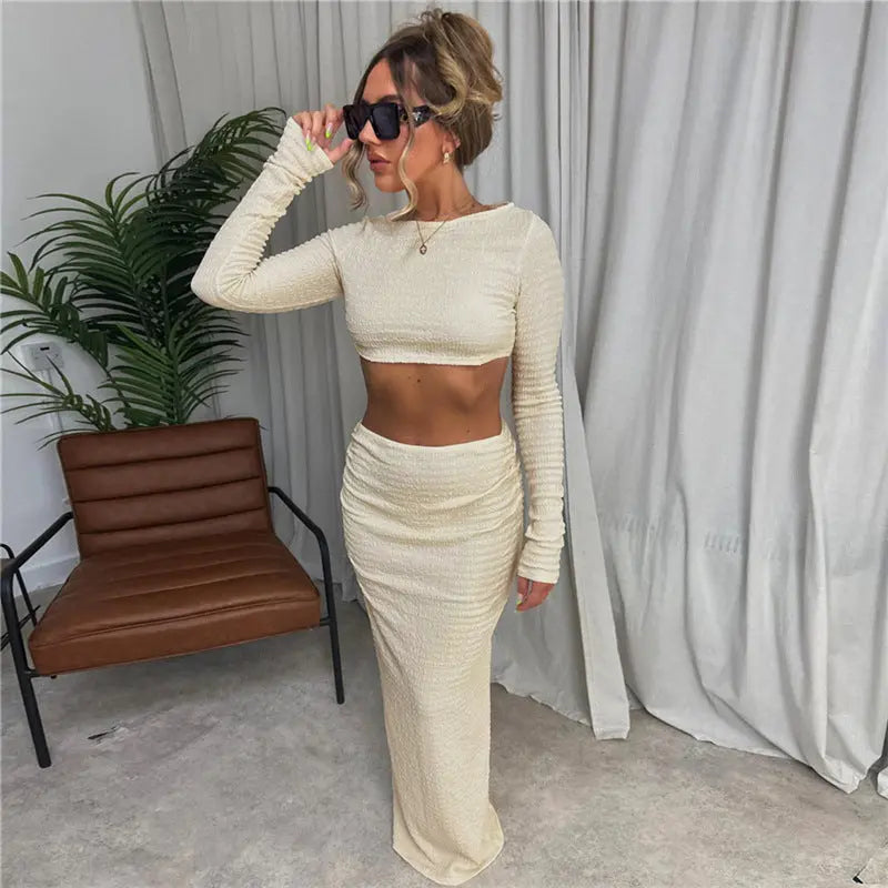 Women's Fashion Round Neck Long Sleeves Cropped Suit Cjdropshipping