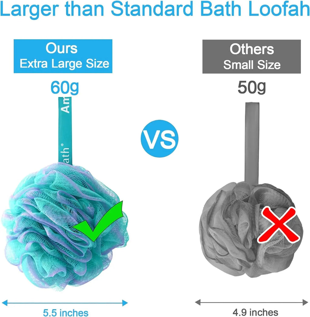 Loofah Sponge 60G/Piece, Exfoliating Bath Sponge Body Scrubber - Loofa Set of 4 Flower Color (Green-Purple)