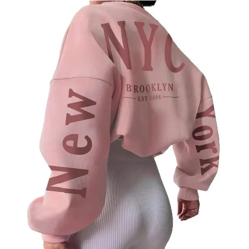 Letter Print Loose Round Neck Sweater Cjdropshipping