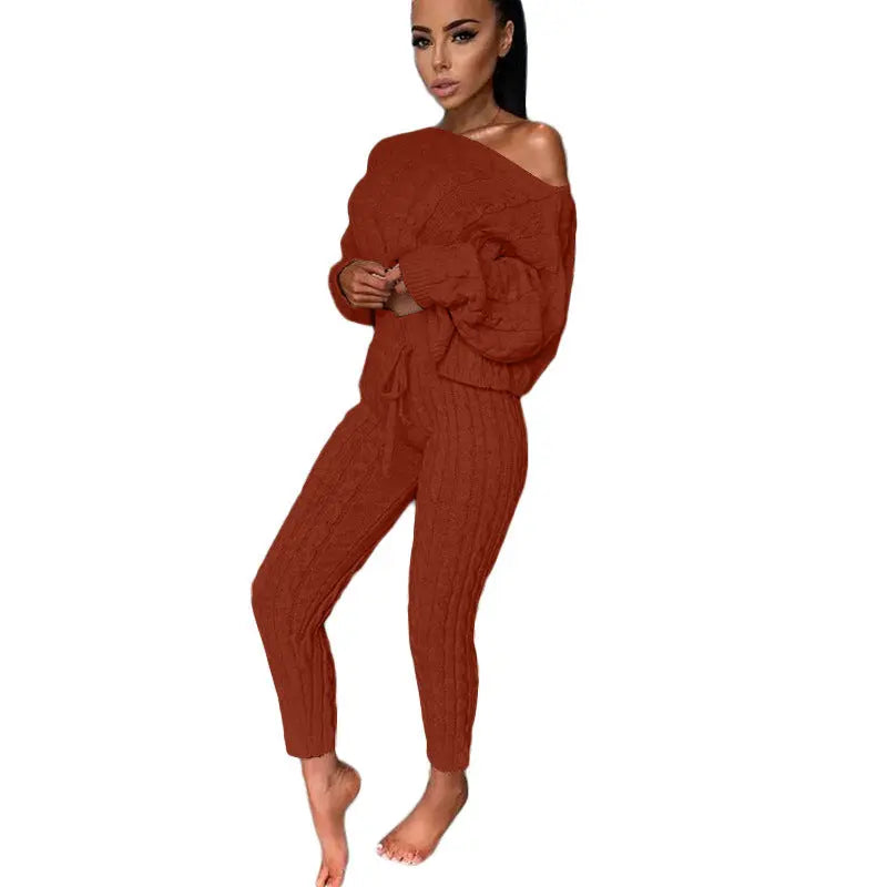 Autumn Winter Women Knitted Tracksuit Two Piece Set Women Cjdropshipping