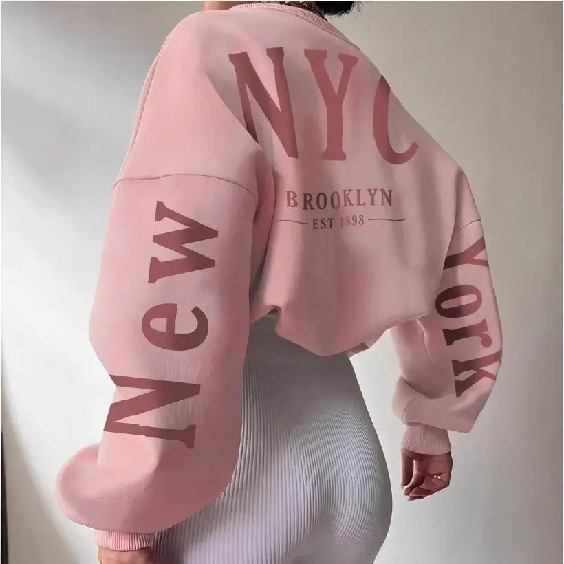 Letter Print Loose Round Neck Sweater Cjdropshipping