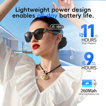 AI Smart Glasses for Men and Women, Low Bridge Fit, 74-Language Real-Time Translator Powered by Chatgpt - Bluetooth 5.4 with 11H Playtime, Polarized Sunglasses for Travel, Driving, Daily Use