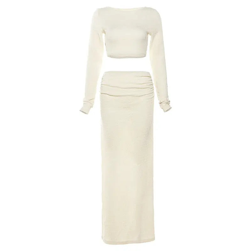 Women's Fashion Round Neck Long Sleeves Cropped Suit Cjdropshipping