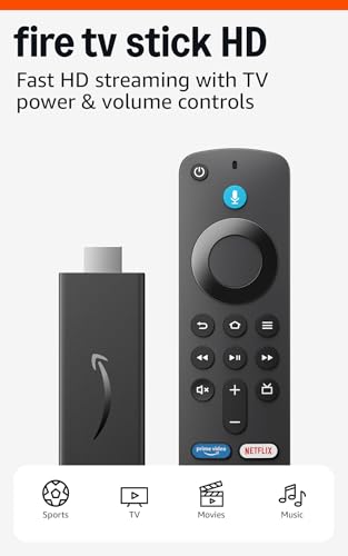 Amazon Fire TV Stick HD (newest model), free and live TV, Alexa Voice Remote, smart home controls, HD streaming Amazon