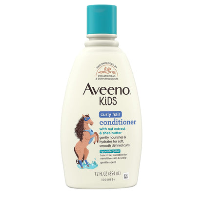 Aveeno Kids Curly Hair Conditioner, Hydrating Conditioner, Kids Curly Hair Products, Oat Extract & Shea Butter, Gentle Scent, 12 Fl. Oz (Pack of 1)