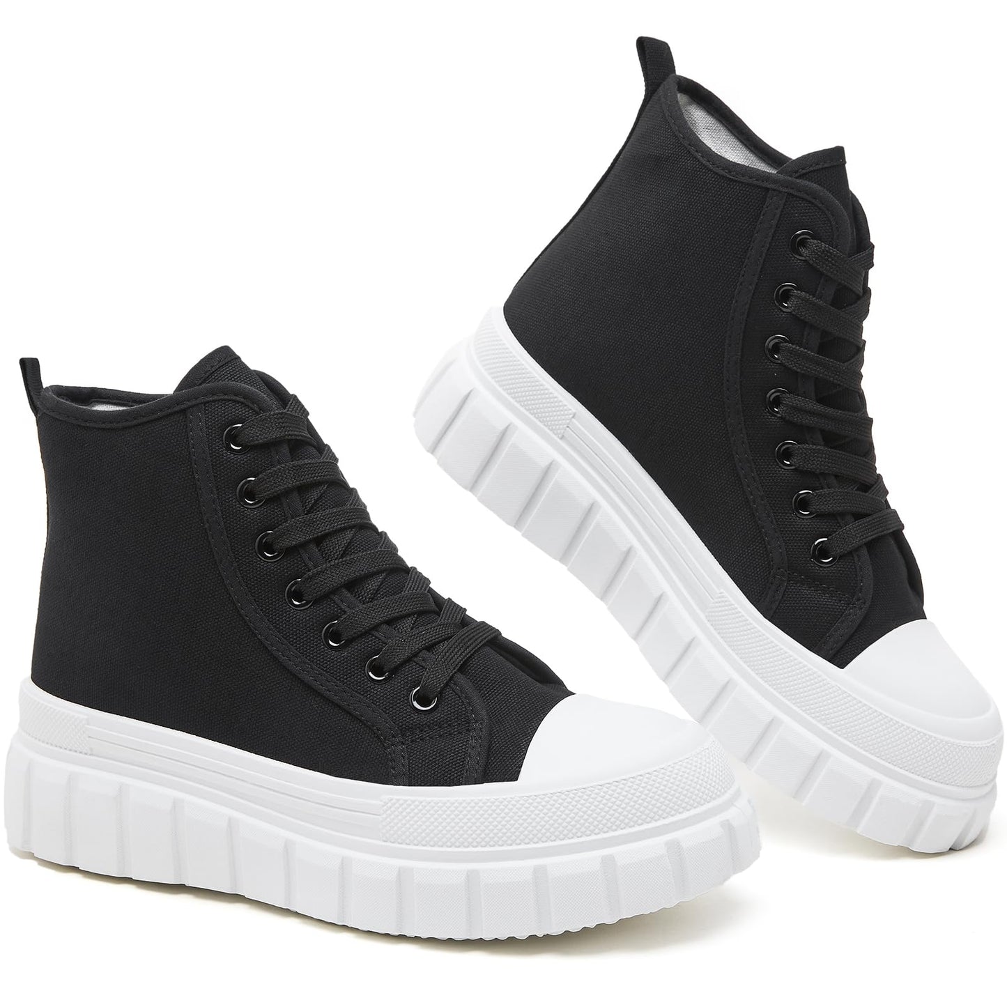 BENPAO Womens High Top Platform Sneakers White Platform Shoes for Women Black Canvas Fashion Sneakers Casual Tennis Shoes for Women(BlackUS6)