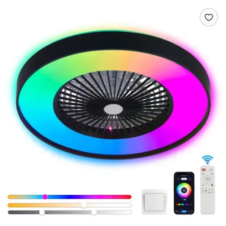 23 Inch Black Ceiling Fan Light With LED RGB   Dimmable & Color Changing, APP & Remote Control, Modern Smart Ceiling Fan For Living Room, Bedroom, And Dining Room  Silent 6-Speed Reversible DC Motor Cjdropshipping