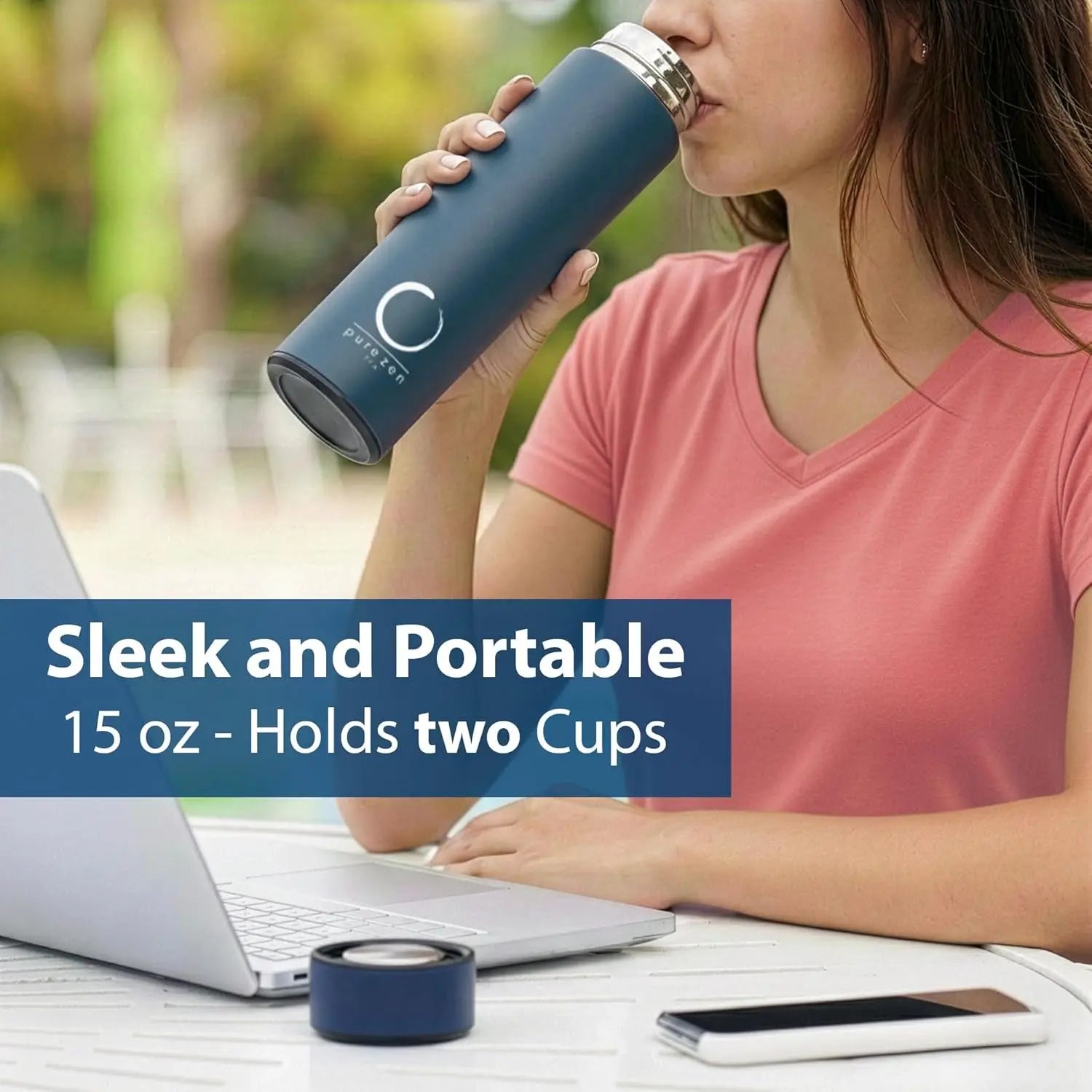 Thermos with Infuser for Hot and Cold Infusions - Stainless Steel - Tea Infuser Bottle - Leakproof Travel Mug with Filter - 15Oz - Blue