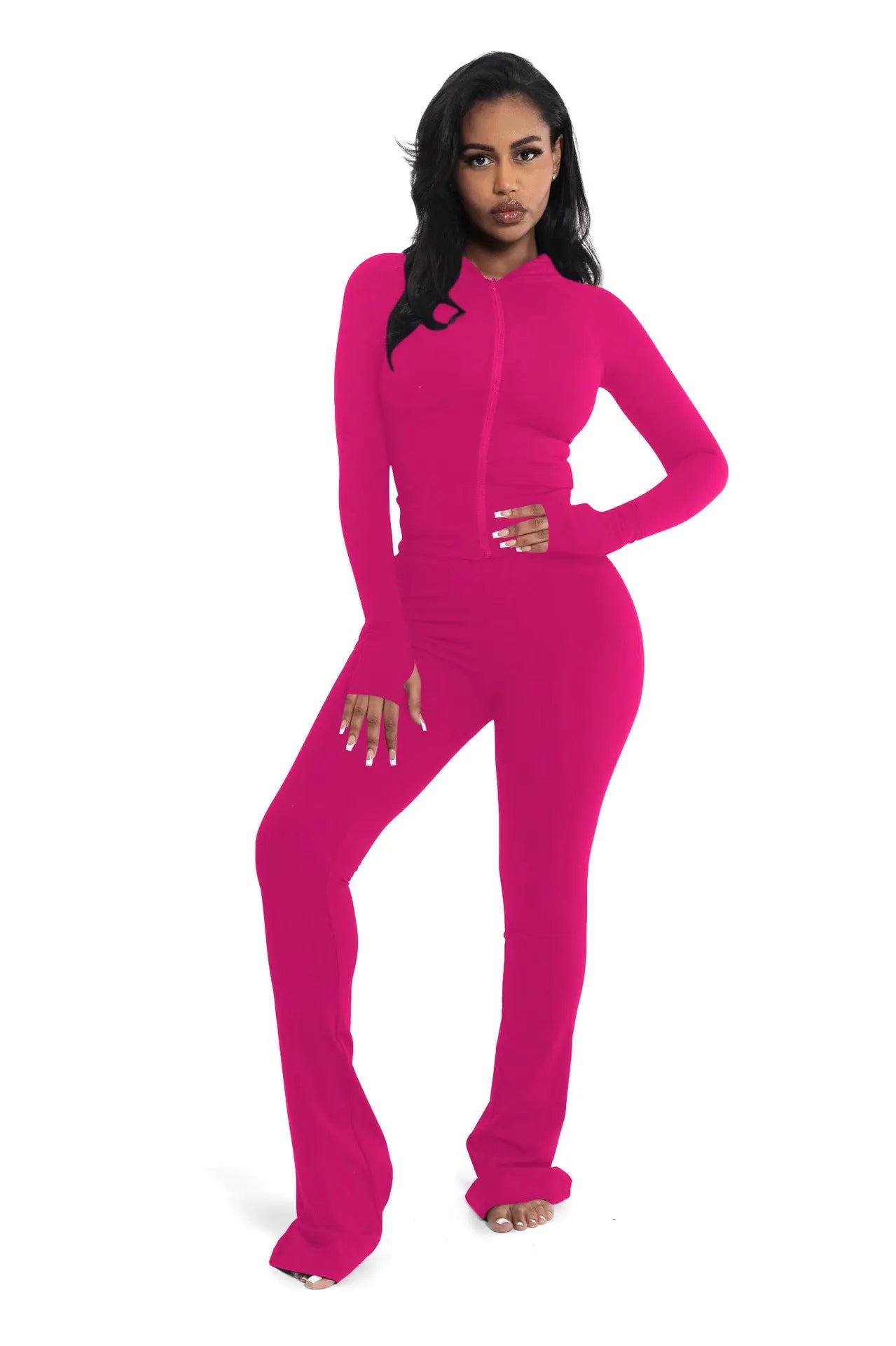 Casual Solid-Color Two-Piece Hooded Cardigan Set - New Era Fashion LLc