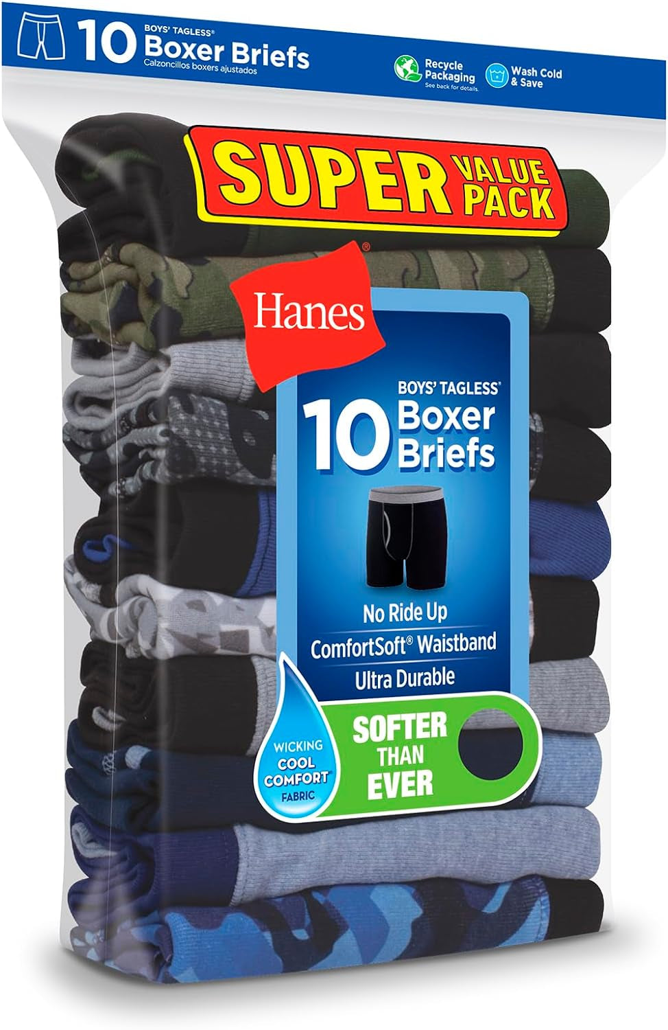 Boys' Cotton Stretch Underwear Boxer Briefs and Briefs Pack, Available in 8 or 12 Count for Toddlers and Boys