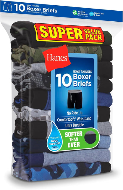 Boys' Cotton Stretch Underwear Boxer Briefs and Briefs Pack, Available in 8 or 12 Count for Toddlers and Boys