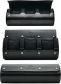 Travel Watch Case – 3 Watch Organizer Travel for Men - Watch Carrying Case Holder and Display - Super Black Motif Vegan Leather