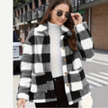 Color-blocked Plaid Jacket Fashion Lapel Pockets Single-breasted Coat Spring Fall Clothing For Women