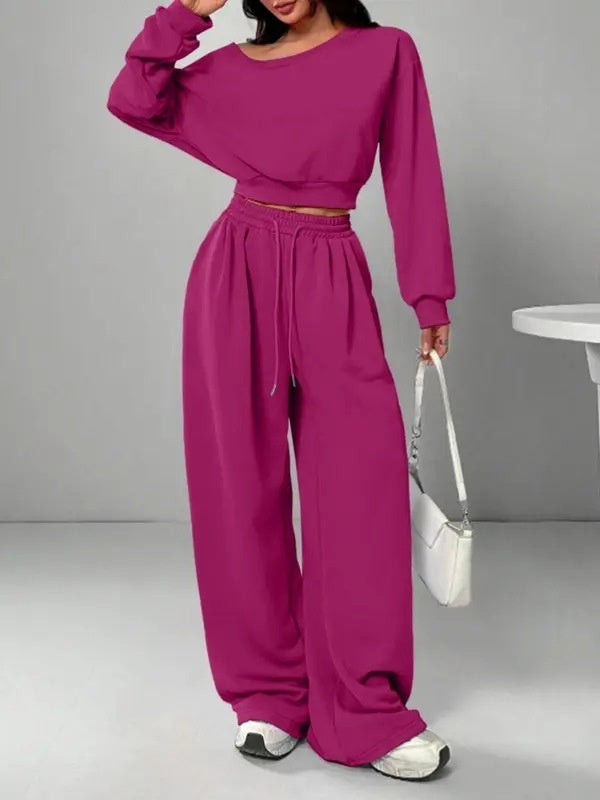Women's Fashion Slim-fit Off-the-shoulder Navel Solid Color Casual Pants Suit